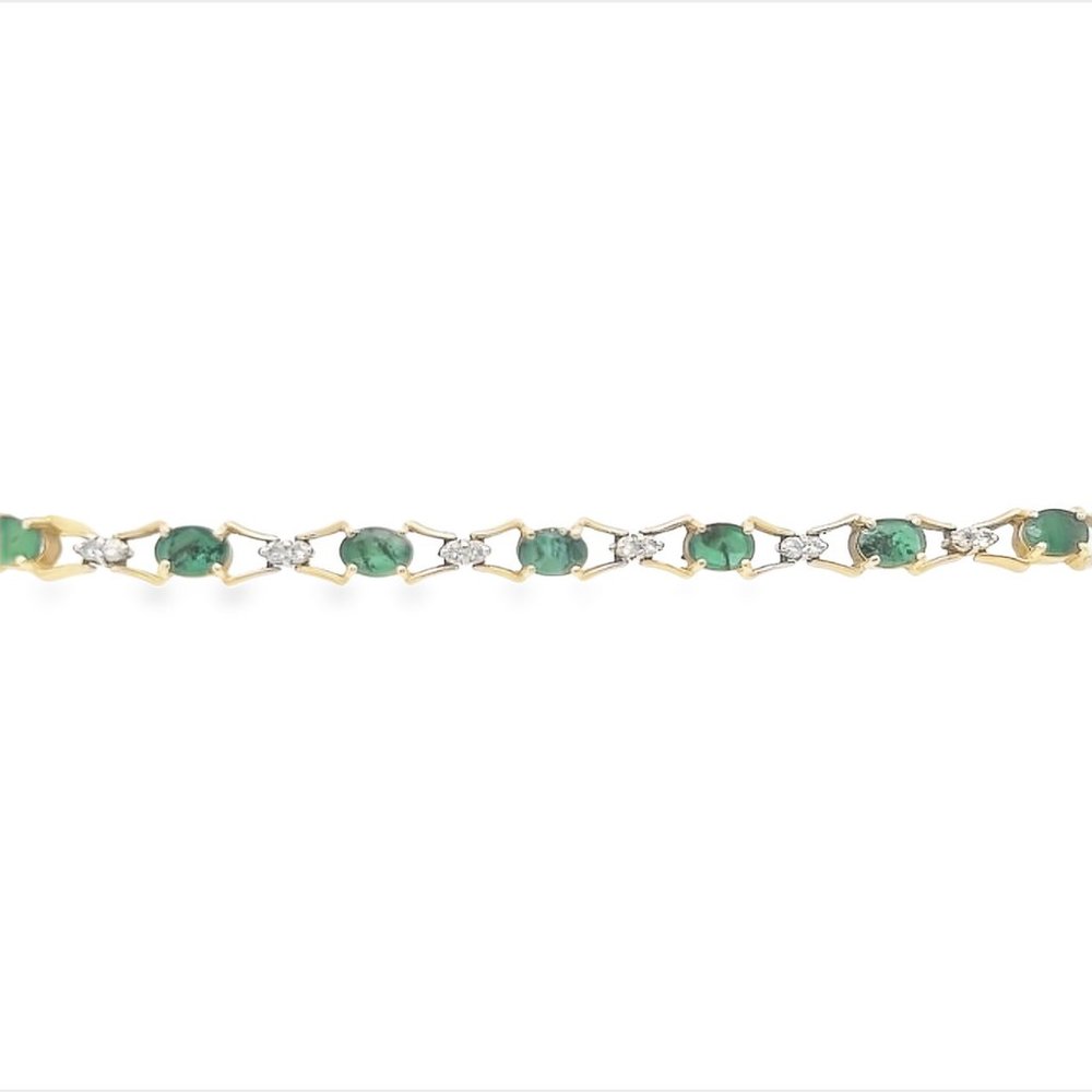 14k Yellow Gold Emerald and Diamond Bracelet